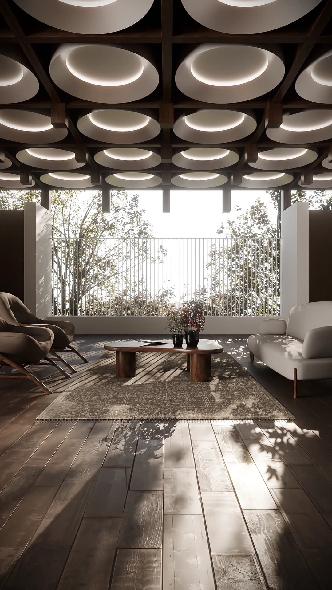 Open loggia in daylight, photoreal exterior 3D architectural render
